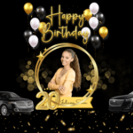 limousine and cadillac cts with birthday girl picture near Jupiter florida with black background, limousine provide by diamond lux limo palm beach